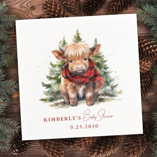 Serviette En Papier Cosy Highland Cow Farm Animaux Baby shower d'hiver (Créateur téléchargé)