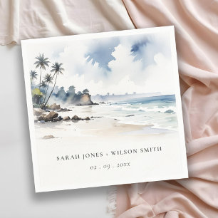 Serviette En Papier Côte Bali Beach Palm Tree Mariage d'aquarelle