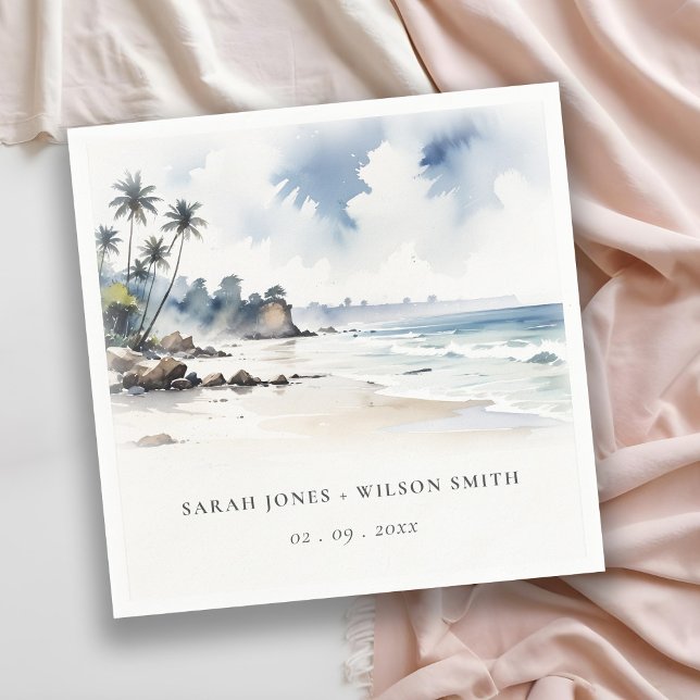 Serviette En Papier Côte Bali Beach Palm Tree Mariage d'aquarelle (Créateur téléchargé)