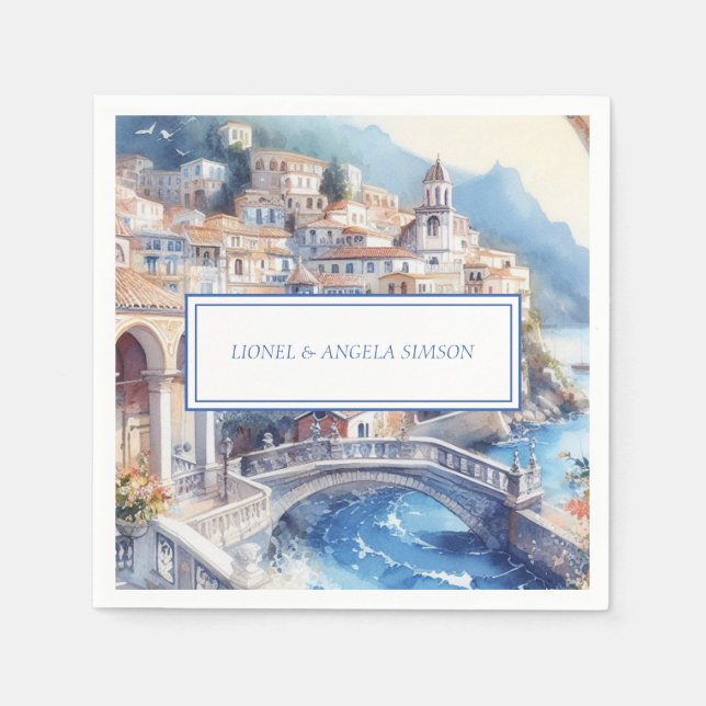 Serviette En Papier Côte d'Amalfi Carreaux bleus Italie Photo personna (Devant)
