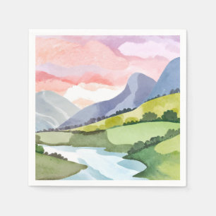 Serviette En Papier Côte de Montagne Verte au Lever du Soleil   Peintu