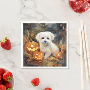 Serviette En Papier Coton De Tulear Halloween avec citrouilles effraya
