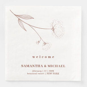 Serviette En Papier Coton Floral Terracotta Bohème Bienvenue Mariage