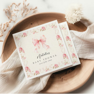 Serviette En Papier Cottage à Ruban Rose Fête de Naissance Florale