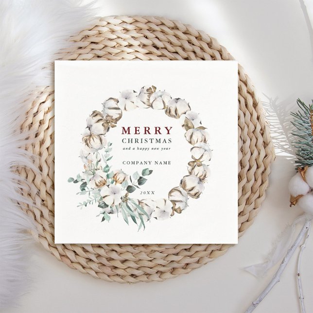Serviette En Papier Cotton Flower Wreath Merry Christmas Holiday (Créateur téléchargé)
