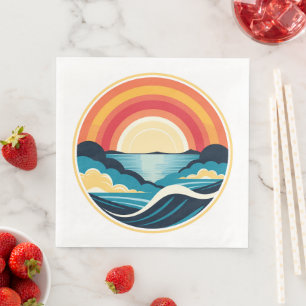 Serviette En Papier Coucher de soleil Art déco zen sur l'eau