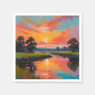 Serviette En Papier Coucher de soleil au bord de la rivière