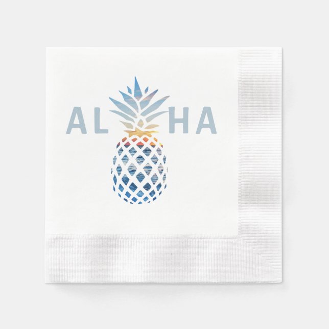 Serviette En Papier Coucher de soleil d'ananas et vagues de l'océan bl (Devant)