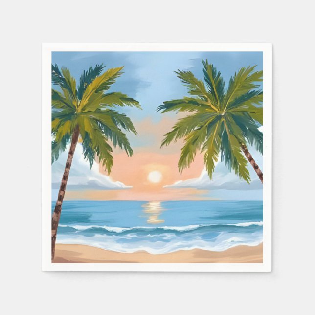 Serviette En Papier Coucher de soleil de palmier | Mariage de plage tr (Devant)