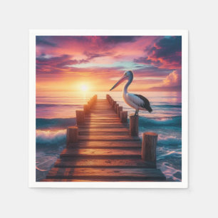 Serviette En Papier Coucher de soleil marin/côtier/plage de pélican