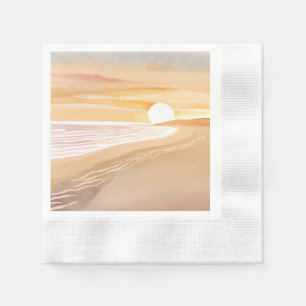 Serviette En Papier Coucher de soleil sur la plage aquarelle Beau ja