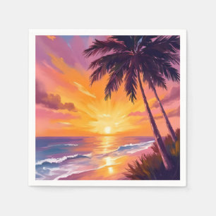 Serviette En Papier Coucher de soleil sur la plage d'Hawaii Peinture V