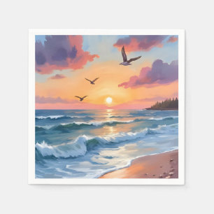 Serviette En Papier Coucher de soleil sur les vagues de l'océan Pein