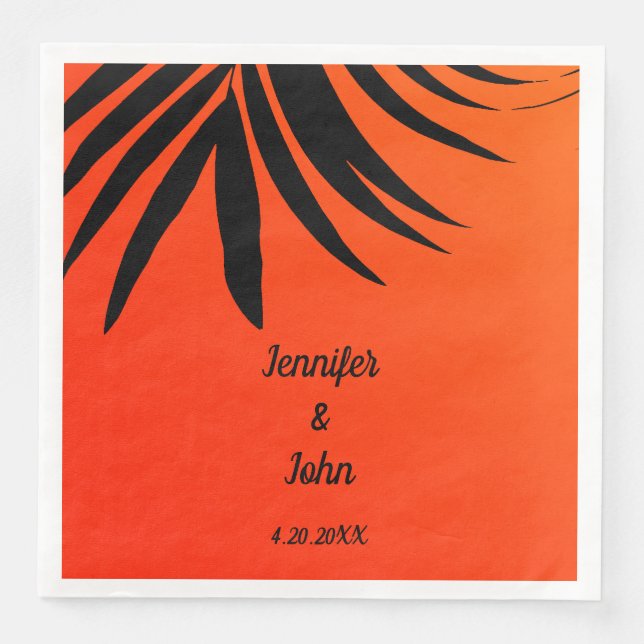 Serviette En Papier Coucher de soleil Tropical Palm Leaf Orange Mariag (Devant)