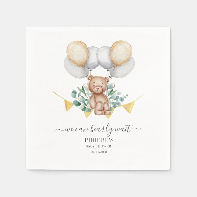 Serviette En Papier Coucou de Baby Shower Eucalyptus Ours Attend à pei (Devant)