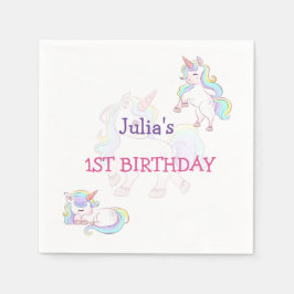 Serviette En Papier Couleur arc-en-ciel Unicorn bébé fille anniversair