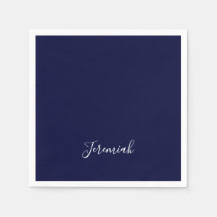 Serviette En Papier Couleur bleu marine Calligraphie moderne simple de