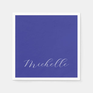 Serviette En Papier Couleur Bleu Profond Plat Moderne Nom Calligraphie
