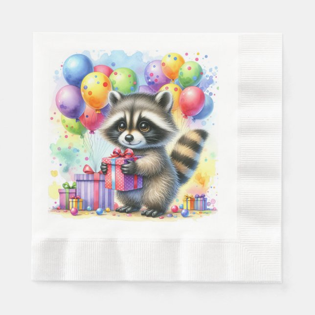 Serviette En Papier Couleur d'eau douce Raccoon de dessin (Devant)