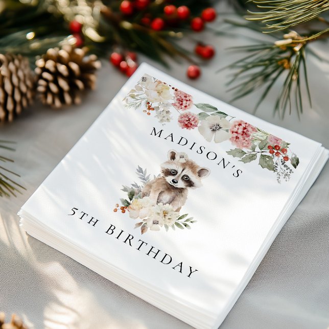 Serviette En Papier Couleur d'eau douce Raccoon fête d'anniversaire (Créateur téléchargé)