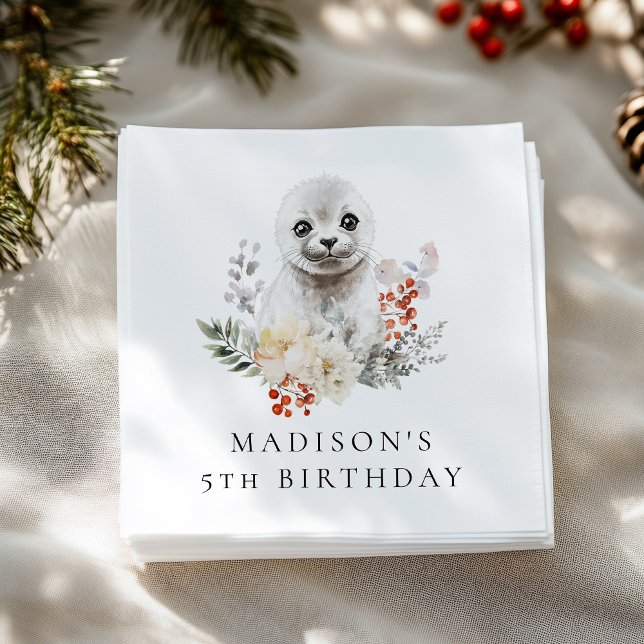 Serviette En Papier Couleur d'eau mignonne Arctic Seal fête d'annivers (Créateur téléchargé)