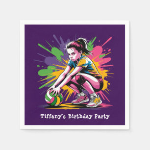 Serviette En Papier Couleur Splash Volleyball Fille Anniversaire