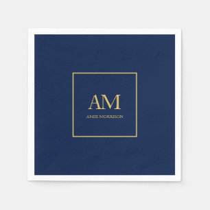 Serviette En Papier Couleurs d'or bleu Monogramme Lettres initiales No