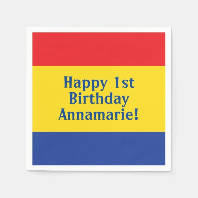 Serviette En Papier Couleurs primaires Fête d'anniversaire (Devant)