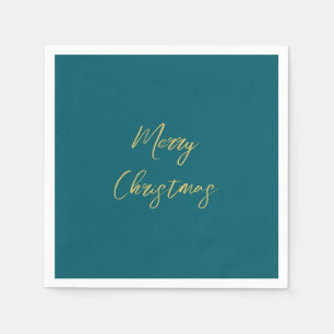 Serviette En Papier Couleurs Turquoise foncé et or Joyeux Noël
