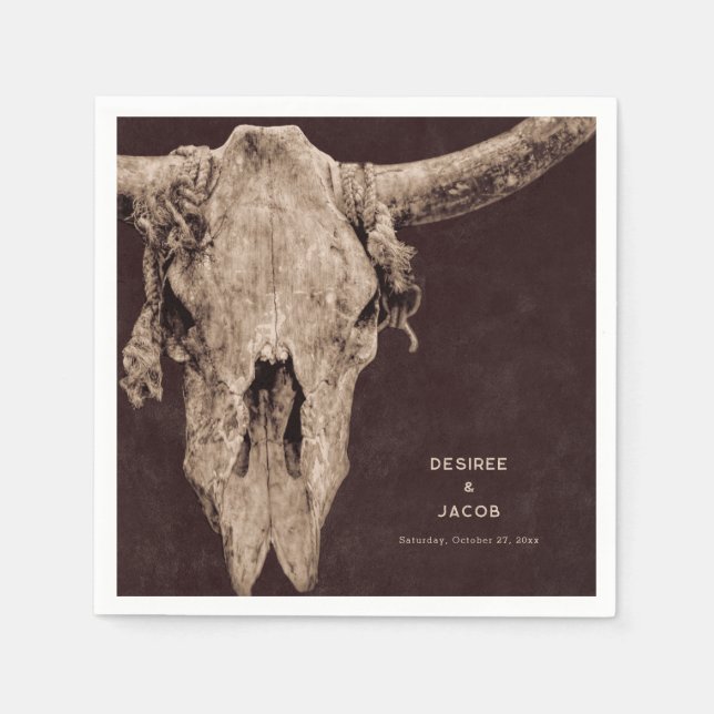 Serviette En Papier Country Rodeo Western Brown Taureau crâne (Devant)
