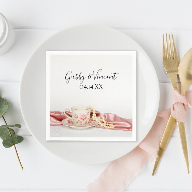 Serviette En Papier Coupe de Thé Floral Rose avec Mariage Pearls (Créateur téléchargé)