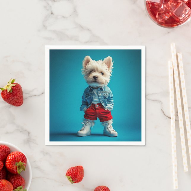 Serviette En Papier Coupe Westie stylish en Denim et Basket (En situation)