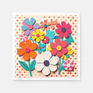 Serviette En Papier Coupes graphiques florales des années 1960