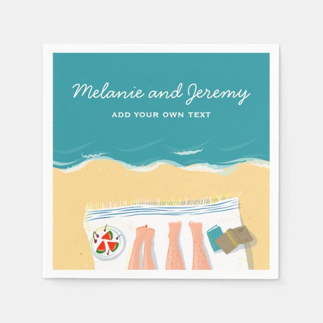 Serviette En Papier Couple bronzage sur la plage Personnalisé (Devant)