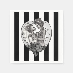 Serviette En Papier Couple de squelettes rayés dansant l'amour du mari