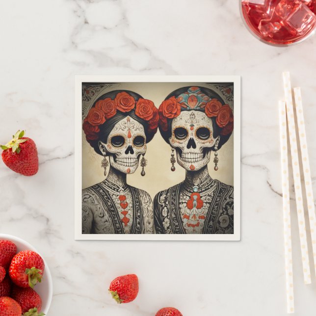 Serviette En Papier Couple el Día de los Muertos (En situation)