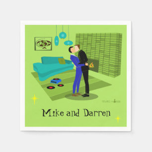 Serviette En Papier Couple gay rétro en amour