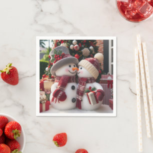 Serviette En Papier Couple neige de Noël