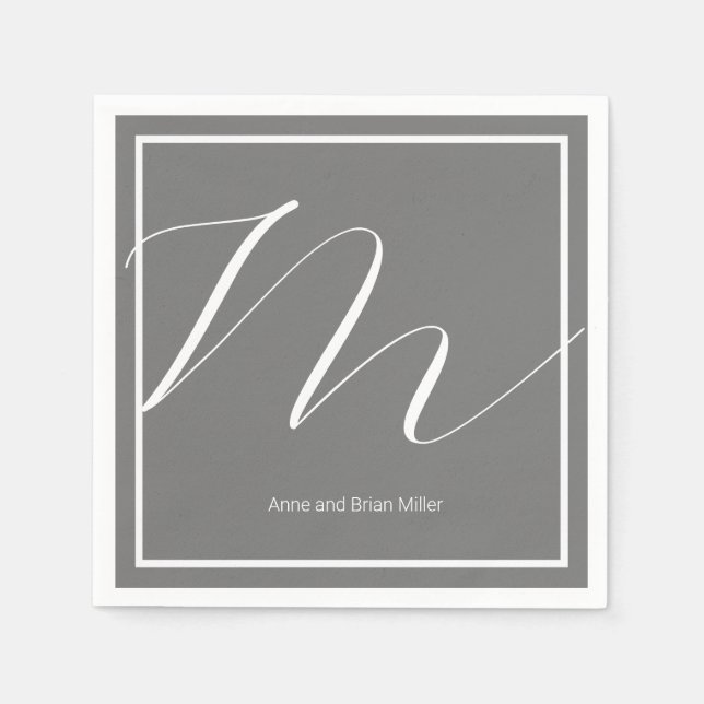 Serviette En Papier Couple Noms Élégamment Monogramme Grey (Devant)
