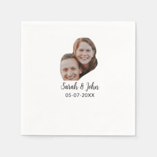 Serviette En Papier Couple visage photo ajouter nom date simple mariag