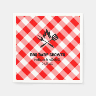 Serviette En Papier Couples BBQ baby shower rouge plaid en vichy