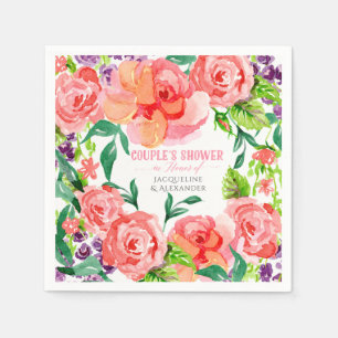 Serviette En Papier Couples Douche Aquarelle moderne rose Rose
