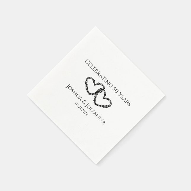 Serviette En Papier Couples Nom Modern Heart 50th Anniversary Party (Coin)