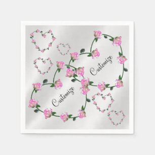 Serviette En Papier Couples personnalisés Rose Coeurs Serviettes