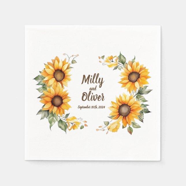 Serviette En Papier Courbes de tournesol : serviettes Mariages personn (Devant)
