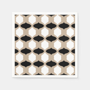 Serviette En Papier Courbes douces Motif - Taupe, noir et blanc