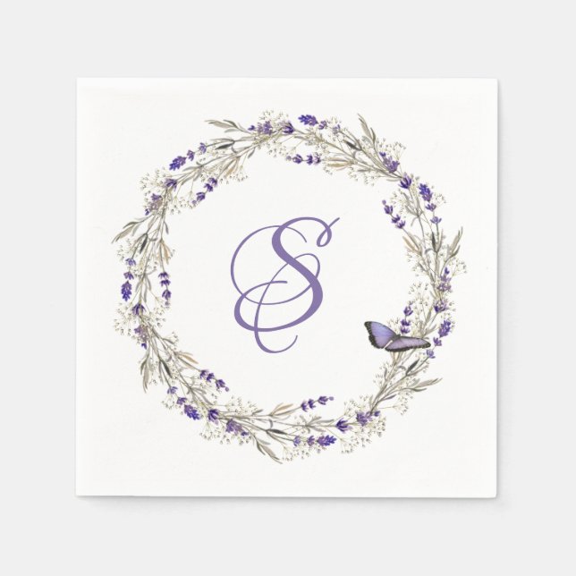 Serviette En Papier Couronne Anniversaire De Lavande Avec Monogramme (Devant)