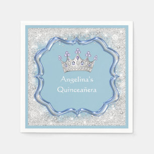 Serviette En Papier Couronne Bijou Quinceanera, Verre, Paillettes Arge