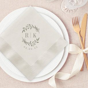Serviette En Papier Couronne botanique de sauge rustique Monogramme de