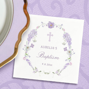 Serviette En Papier Couronne de baptême en lilas floral lavande